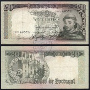 20 Escudos Banknote 1964 Saint Anthony, 20$00 26/05/1964 Plate: 7 - Bank of Portugal (Circulated), Pick 167