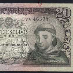Nota de 20 Escudos 1964 Santo António, 20$00 26/05/1964 Chapa: 7 - Banco de Portugal (Circulada), Pick 167