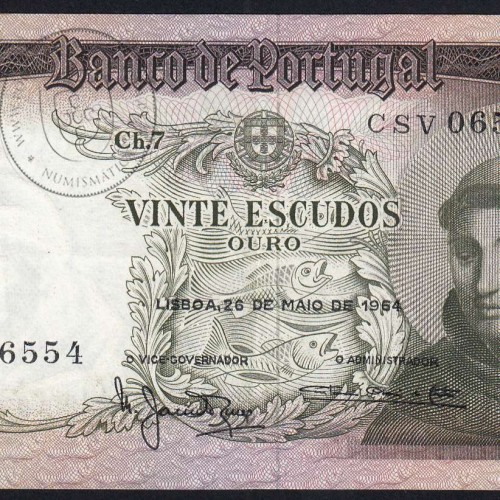20 Escudos Banknote 1964 Saint Anthony, 20$00 26/05/1964 Plate: 7 - Bank of Portugal (Circulated), Pick 167