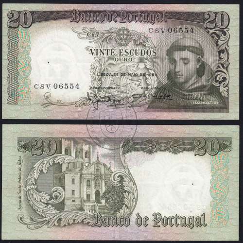 20 Escudos Banknote 1964 Saint Anthony, 20$00 26/05/1964 Plate: 7 - Bank of Portugal (Circulated), Pick 167