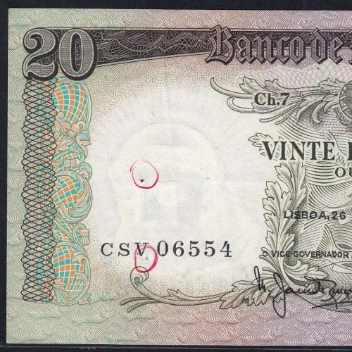 20 Escudos Banknote 1964 Saint Anthony, 20$00 26/05/1964 Plate: 7 - Bank of Portugal (Circulated), Pick 167