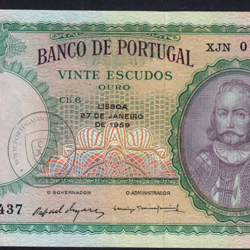 Nota de 20 Escudos 1959 D.António Luiz de Menezes, 20$00 27/01/1959 Chapa: 6 - Banco de Portugal (Muito Pouco Circulada)