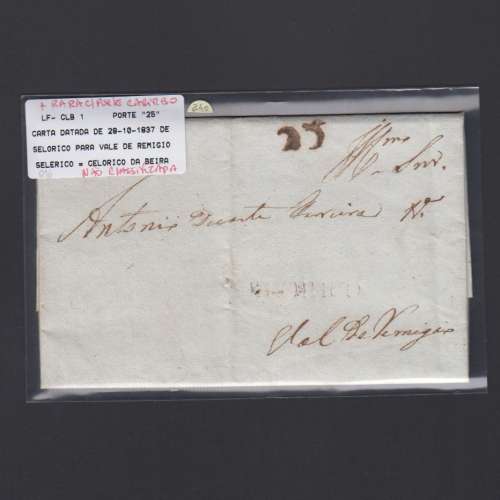 Carta Pré-Filatélica circulada de Celorico "SELORICO" para Vale de Remígio datada de 28-10-1837