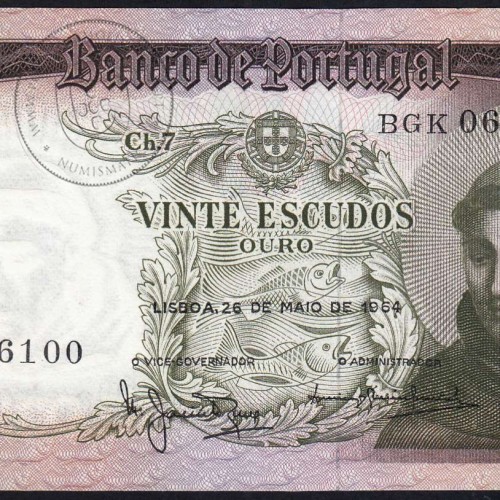 Nota de 20 Escudos 1964 Santo António, 20$00 26/05/1964 Chapa: 7 - Banco de Portugal (Pouco Circulada), Pick 167