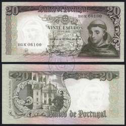 Nota de 20 Escudos 1964 Santo António, 20$00 26/05/1964 Chapa: 7 - Banco de Portugal (Pouco Circulada), Pick 167