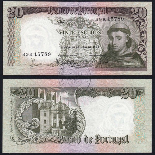 20 Escudos Banknote 1964 Saint Anthony, 20$00 26/05/1964 Plate: 7 - Bank of Portugal (Little Circulated), Pick 167