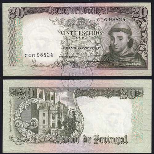20 Escudos Banknote 1964 Saint Anthony, 20$00 26/05/1964 Plate: 7 - Bank of Portugal (Little Circulated), Pick 167