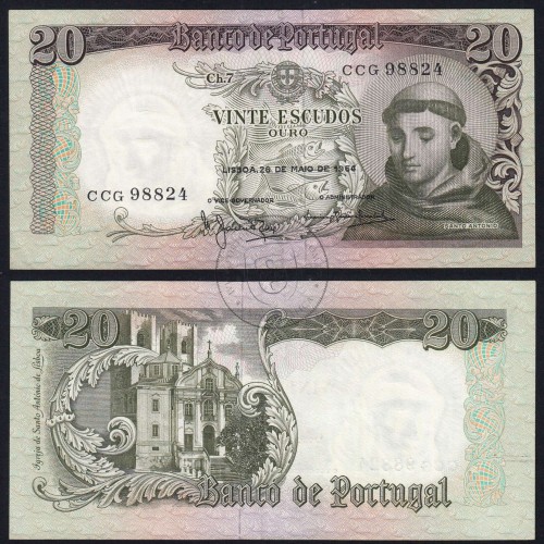 20 Escudos Banknote 1964 Saint Anthony, 20$00 26/05/1964 Plate: 7 - Bank of Portugal (Little Circulated), Pick 167