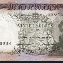 Nota de 20 Escudos 1964 Santo António, 20$00 26/05/1964 Chapa: 7 - Banco de Portugal (Pouco Circulada), Pick 167