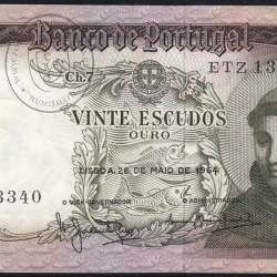 Nota de 20 Escudos 1964 Santo António, 20$00 26/05/1964 Chapa: 7 - Banco de Portugal (Pouco Circulada), Pick 167