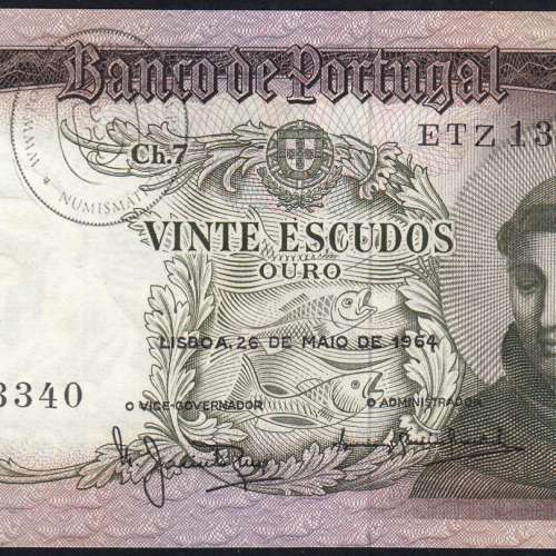 20 Escudos Banknote 1964 Saint Anthony, 20$00 26/05/1964 Plate: 7 - Bank of Portugal (Little Circulated), Pick 167
