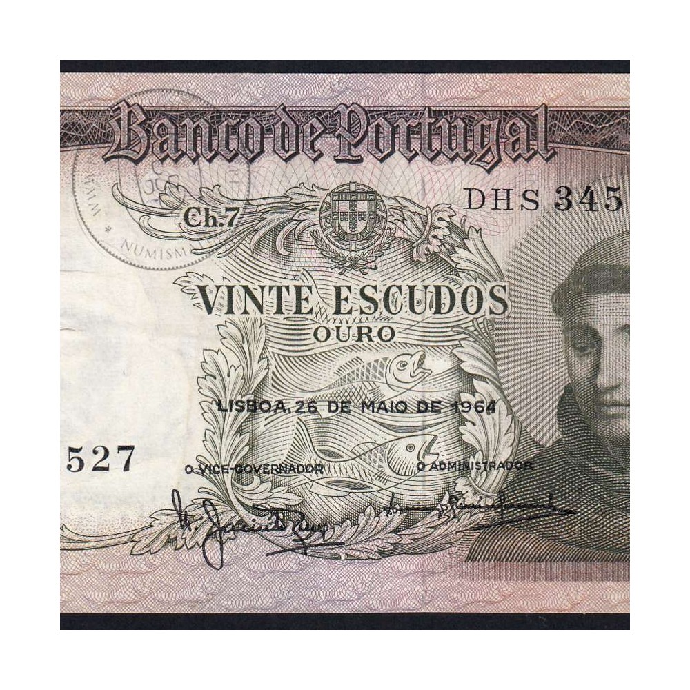 Nota de 20 Escudos 1964 Santo António, 20$00 26/05/1964 Chapa: 7 - Banco de Portugal (Circulada), Pick 167