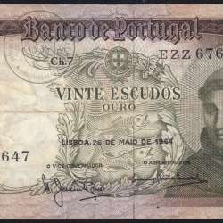 20 Escudos Banknote 1964 Saint Anthony, 20$00 26/05/1964 Plate: 7 - Bank of Portugal (Circulated), Pick 167