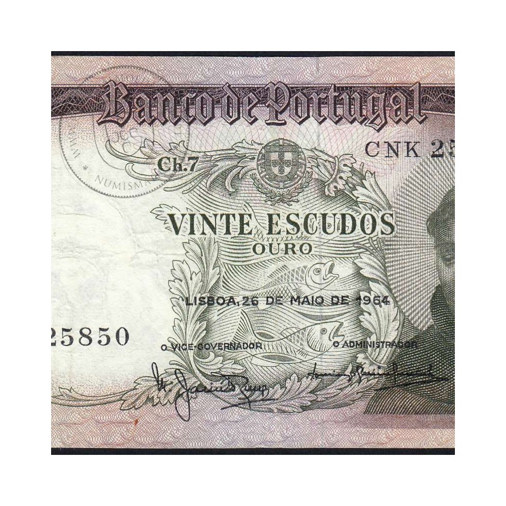 20 Escudos Banknote 1964 Saint Anthony, 20$00 26/05/1964 Plate: 7 - Bank of Portugal (Circulated), Pick 167