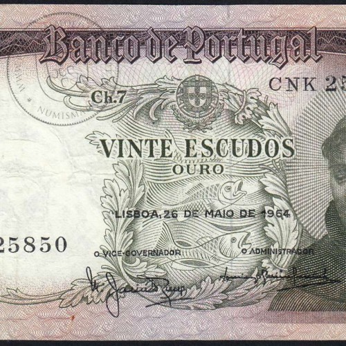 Nota de 20 Escudos 1964 Santo António, 20$00 26/05/1964 Chapa: 7 - Banco de Portugal (Circulada), Pick 167
