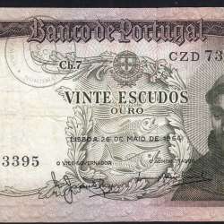 Nota de 20 Escudos 1964 Santo António, 20$00 26/05/1964 Chapa: 7 - Banco de Portugal (Circulada), Pick 167
