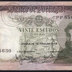 Nota de 20 Escudos 1964 Santo António, 20$00 26/05/1964 Chapa: 7 - Banco de Portugal (Circulada), Pick 167