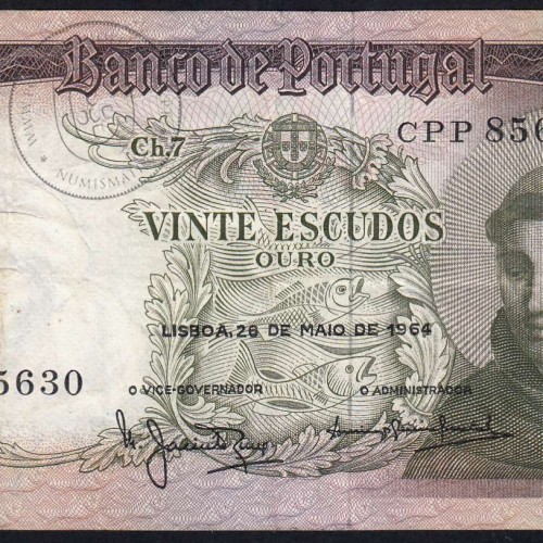 Nota de 20 Escudos 1964 Santo António, 20$00 26/05/1964 Chapa: 7 - Banco de Portugal (Circulada), Pick 167