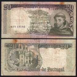 20 Escudos Banknote 1964 Saint Anthony, 20$00 26/05/1964 Plate: 7 - Bank of Portugal (Circulated), Pick 167