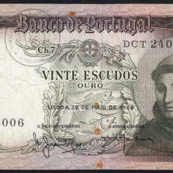 Nota de 20 Escudos 1964 Santo António, 20$00 26/05/1964 Chapa: 7 - Banco de Portugal (Circulada), Pick 167