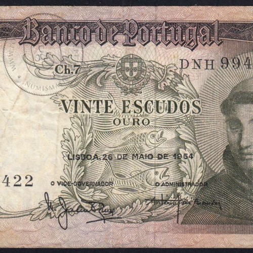 Nota de 20 Escudos 1964 Santo António, 20$00 26/05/1964 Chapa: 7 - Banco de Portugal (Circulada), Pick 167