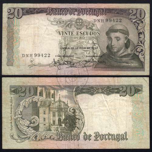 Nota de 20 Escudos 1964 Santo António, 20$00 26/05/1964 Chapa: 7 - Banco de Portugal (Circulada), Pick 167