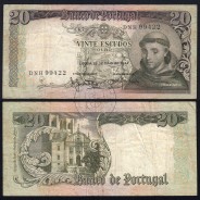20 Escudos Banknote 1964 Saint Anthony, 20$00 26/05/1964 Plate: 7 - Bank of Portugal (Circulated), Pick 167