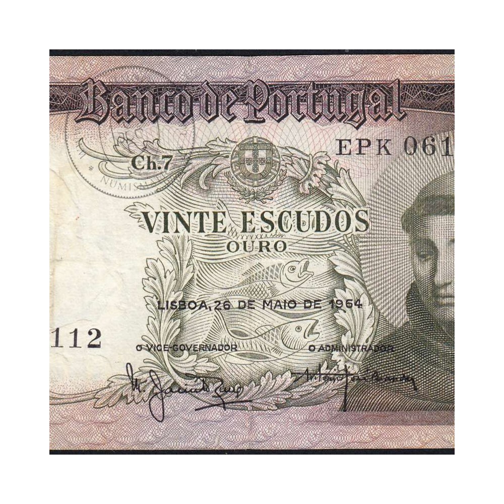 Nota de 20 Escudos 1964 Santo António, 20$00 26/05/1964 Chapa: 7 - Banco de Portugal (Circulada), Pick 167