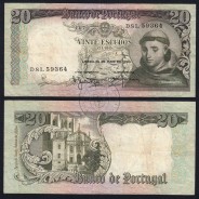 Nota de 20 Escudos 1964 Santo António, 20$00 26/05/1964 Chapa: 7 - Banco de Portugal (Circulada), Pick 167