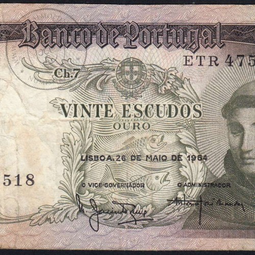 Nota de 20 Escudos 1964 Santo António, 20$00 26/05/1964 Chapa: 7 - Banco de Portugal (Circulada), Pick 167