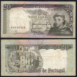 20 Escudos Banknote 1964 Saint Anthony, 20$00 26/05/1964 Plate: 7 - Bank of Portugal (Circulated), Pick 167