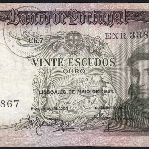 Nota de 20 Escudos 1964 Santo António, 20$00 26/05/1964 Chapa: 7 - Banco de Portugal (Circulada), Pick 167
