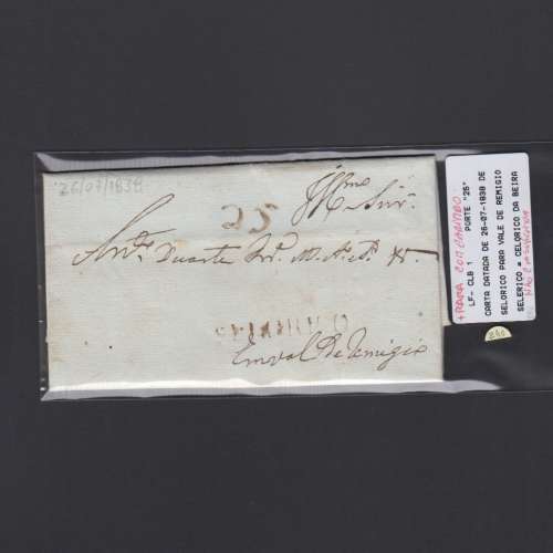 Carta Pré-Filatélica circulada de Celorico "SELORICO" para Vale de Remígio datada de 26-07-1838