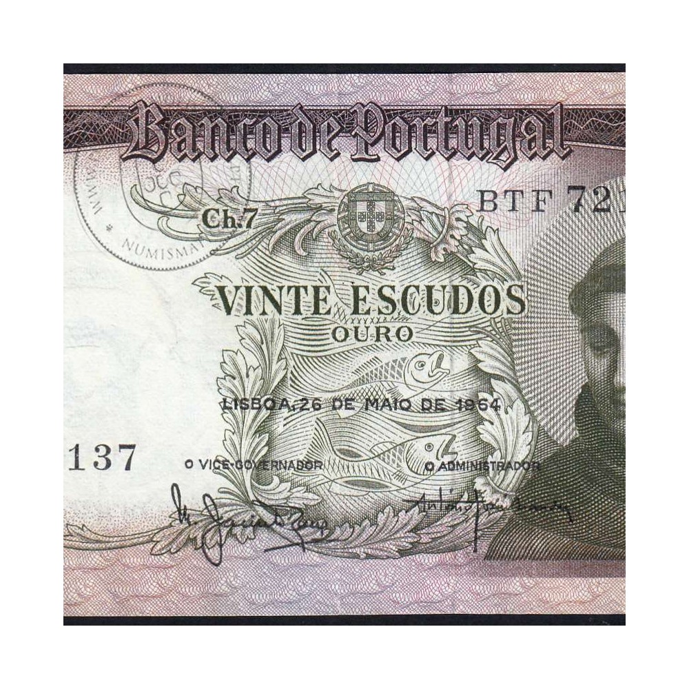 20 Escudos Banknote 1964 Saint Anthony, 20$00 26/05/1964 Plate: 7 - Bank of Portugal (Circulated), Pick 167