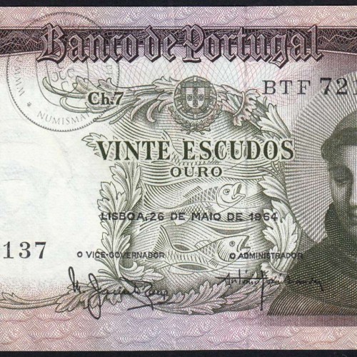 20 Escudos Banknote 1964 Saint Anthony, 20$00 26/05/1964 Plate: 7 - Bank of Portugal (Circulated), Pick 167