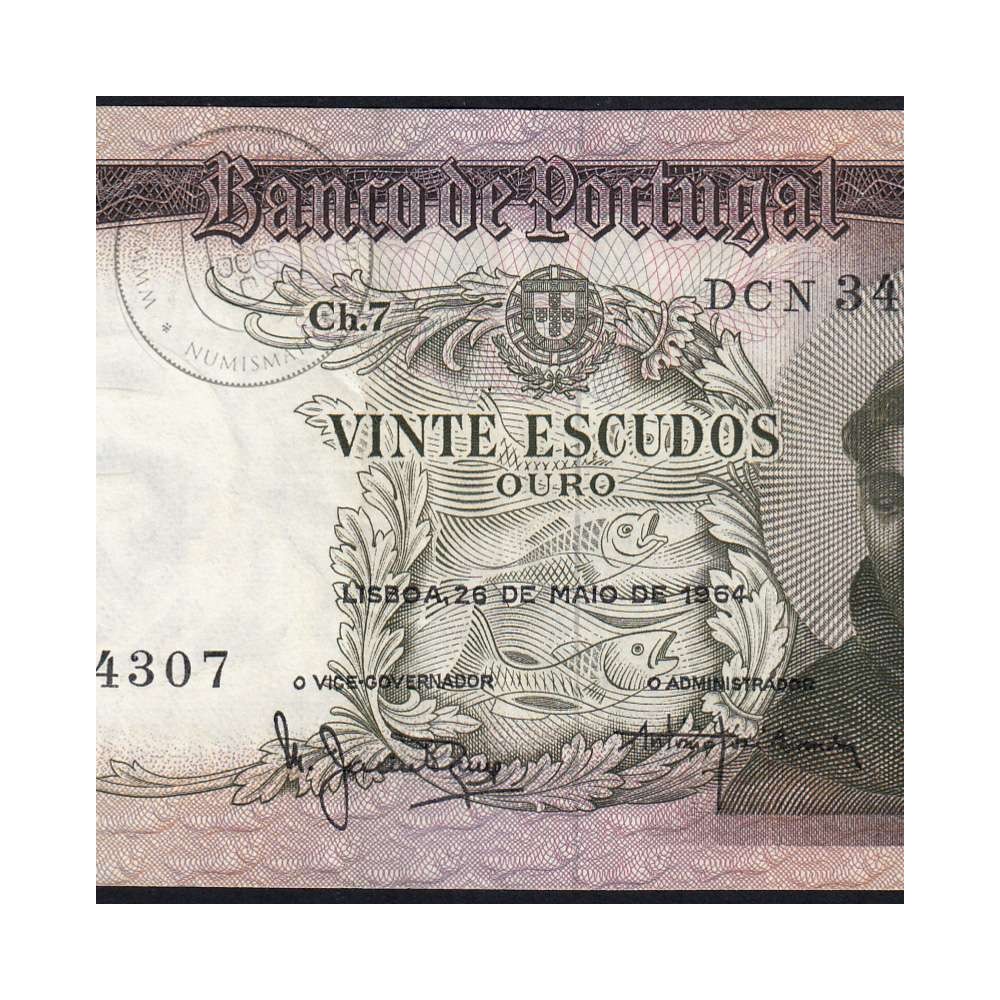 Nota de 20 Escudos 1964 Santo António, 20$00 26/05/1964 Chapa: 7 - Banco de Portugal (Circulada), Pick 167