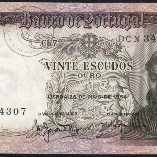 Nota de 20 Escudos 1964 Santo António, 20$00 26/05/1964 Chapa: 7 - Banco de Portugal (Circulada), Pick 167