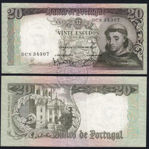20 Escudos Banknote 1964 Saint Anthony, 20$00 26/05/1964 Plate: 7 - Bank of Portugal (Circulated), Pick 167