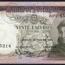 Nota de 20 Escudos 1964 Santo António, 20$00 26/05/1964 Chapa: 7 - Banco de Portugal (Pouco Circulada), Pick 167