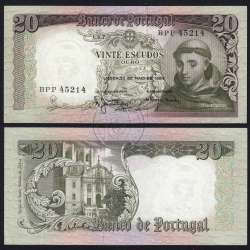 Nota de 20 Escudos 1964 Santo António, 20$00 26/05/1964 Chapa: 7 - Banco de Portugal (Pouco Circulada), Pick 167
