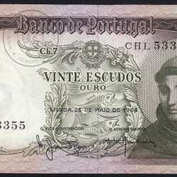 Nota de 20 Escudos 1964 Santo António, 20$00 26/05/1964 Chapa: 7 - Banco de Portugal (Pouco Circulada), Pick 167