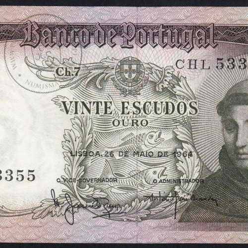 20 Escudos Banknote 1964 Saint Anthony, 20$00 26/05/1964 Plate: 7 - Bank of Portugal (Little Circulated), Pick 167
