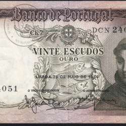 Nota de 20 Escudos 1964 Santo António, 20$00 26/05/1964 Chapa: 7 - Banco de Portugal (Pouco Circulada), Pick 167