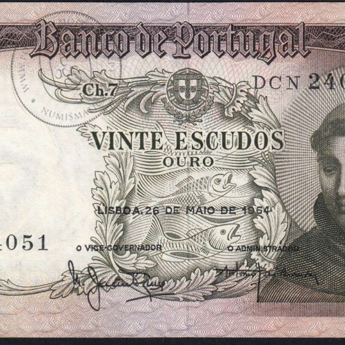 Nota de 20 Escudos 1964 Santo António, 20$00 26/05/1964 Chapa: 7 - Banco de Portugal (Pouco Circulada), Pick 167