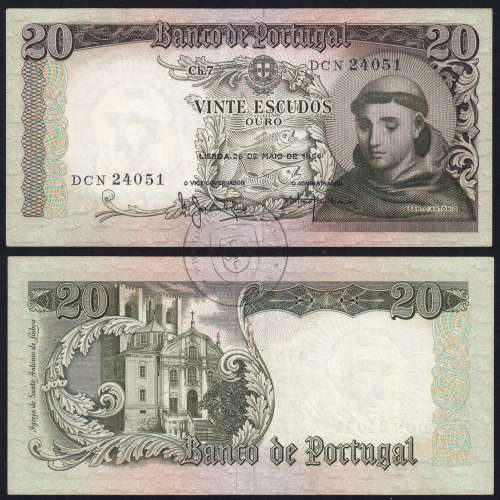 20 Escudos Banknote 1964 Saint Anthony, 20$00 26/05/1964 Plate: 7 - Bank of Portugal (Little Circulated), Pick 167