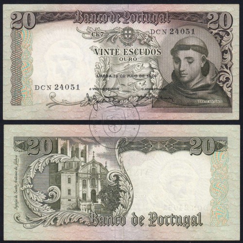 20 Escudos Banknote 1964 Saint Anthony, 20$00 26/05/1964 Plate: 7 - Bank of Portugal (Little Circulated), Pick 167