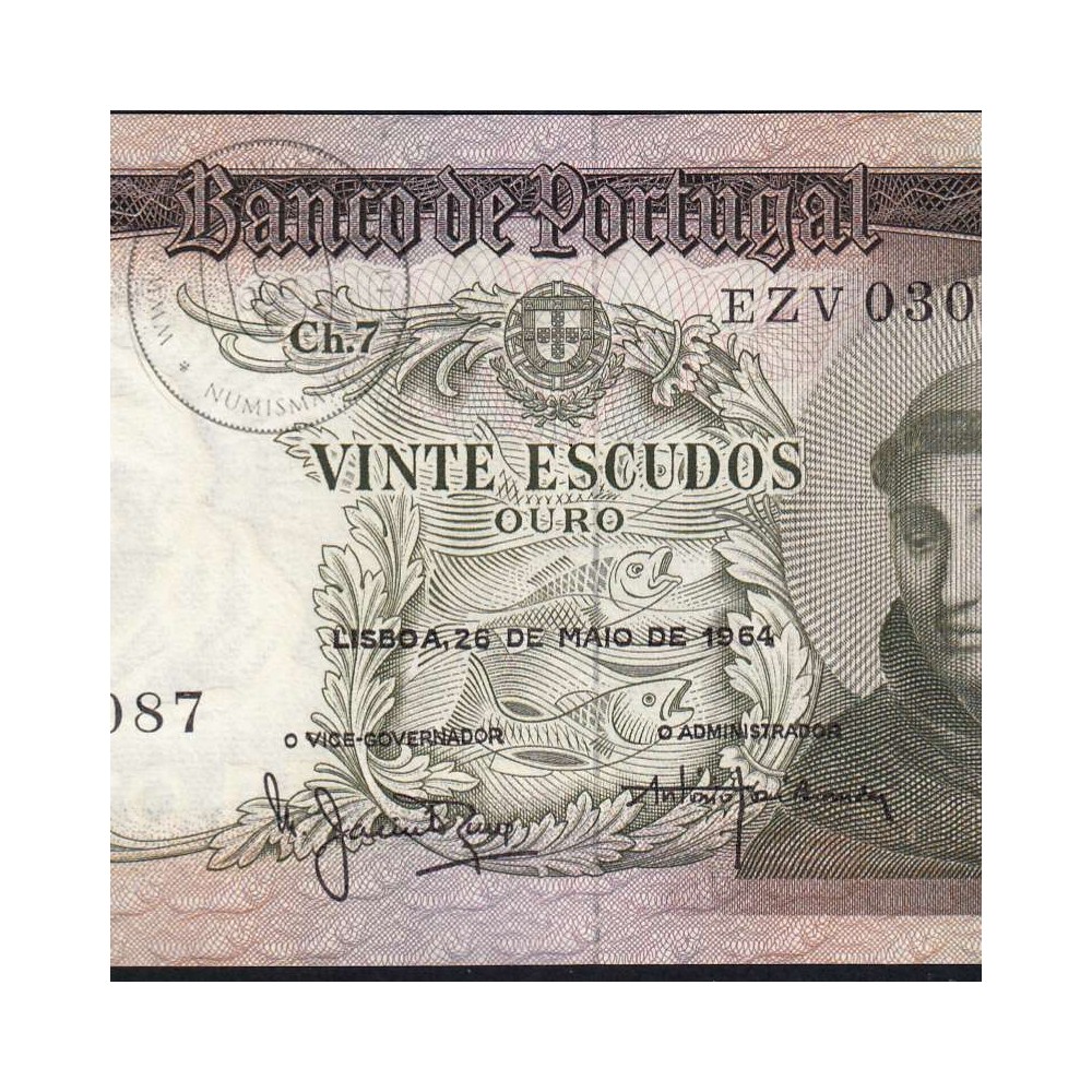 20 Escudos Banknote 1964 Saint Anthony, 20$00 26/05/1964 Plate: 7 - Bank of Portugal (Little Circulated), Pick 167