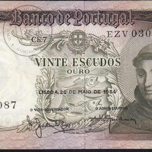 20 Escudos Banknote 1964 Saint Anthony, 20$00 26/05/1964 Plate: 7 - Bank of Portugal (Little Circulated), Pick 167