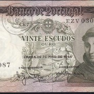 Nota de 20 Escudos 1964 Santo António, 20$00 26/05/1964 Chapa: 7 - Banco de Portugal (Pouco Circulada), Pick 167