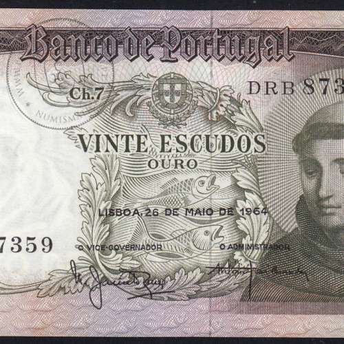 20 Escudos Banknote 1964 Saint Anthony, 20$00 26/05/1964 Plate: 7 - Bank of Portugal (Little Circulated), Pick 167